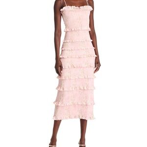 Lily Smocked Floral Print Ruffle Trim Midi Dress